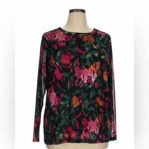 Terra & Sky Black Mesh Long-Sleeve Top with Pink, Green & Orange Abstract Print